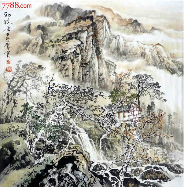 桂林美协主席李云友·四尺斗方山水_山水国画原作_泓