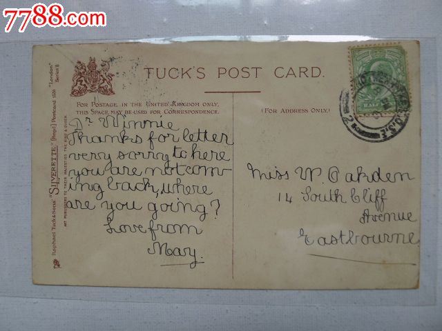 1906年英国(伦敦)照片(蛋白或银盐)明信片格式实寄片