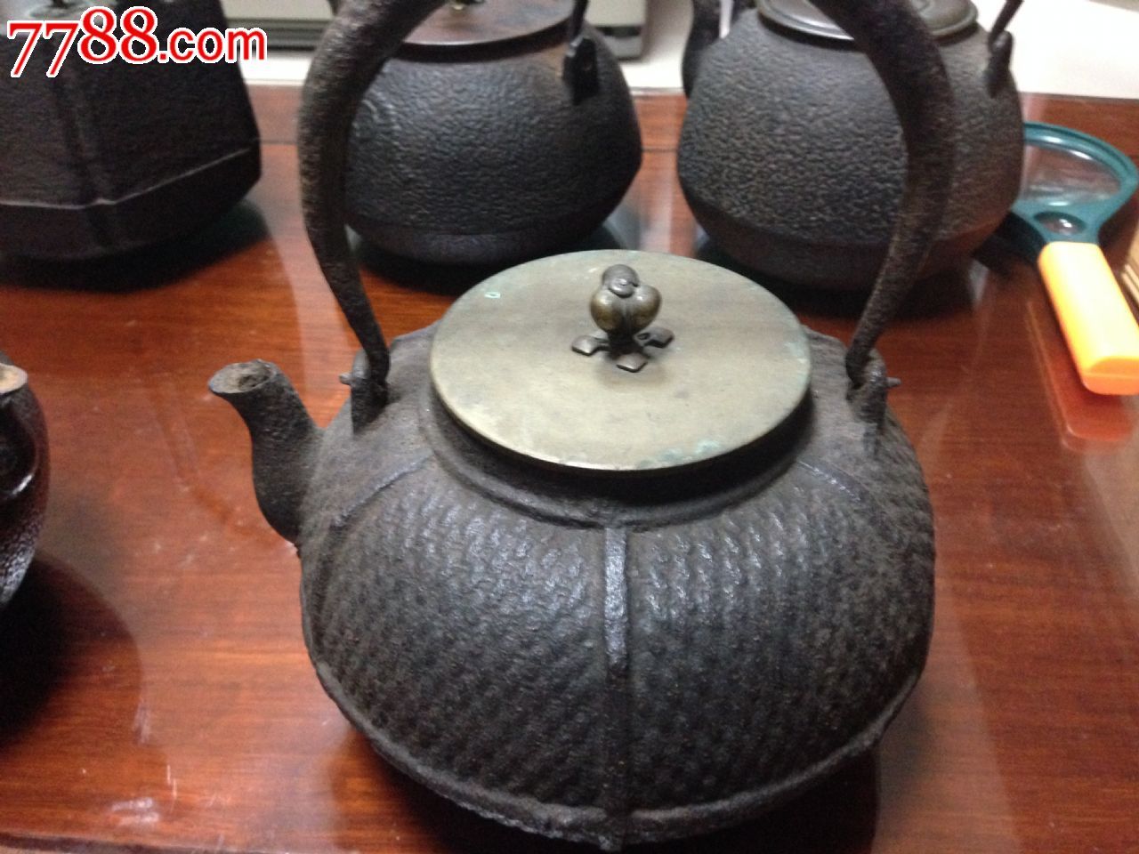 【东方茶韵】龙文堂日本老铁壶珍品铜盖渔网纹