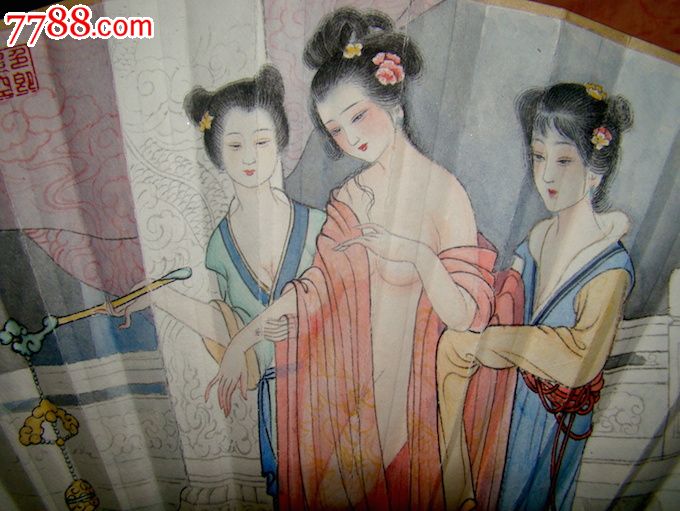 贵妃出浴图扇画心经小楷周建刚作品_人物国画原作_周公堂美术馆【7788收藏__中国收藏热线】