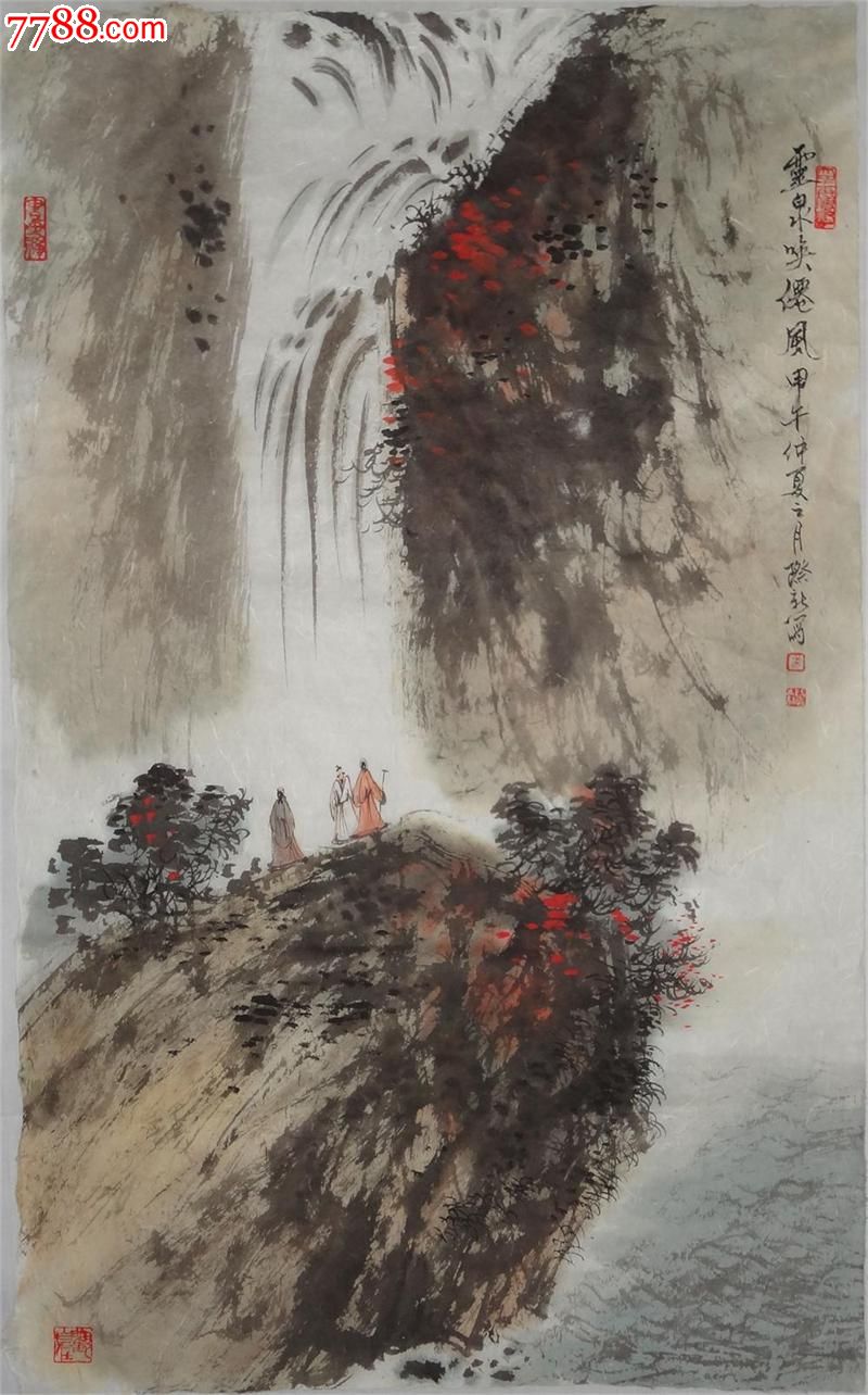 当代著名青年实力派画家武际新小青绿高山流水遇知音