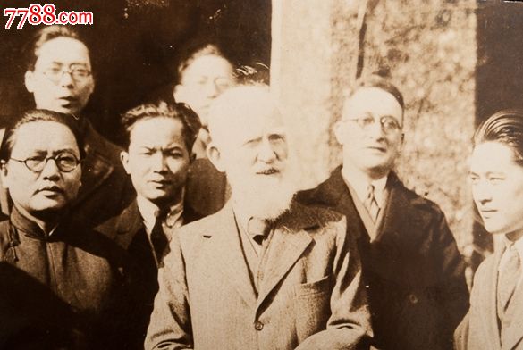 民国1933年英国作家萧伯纳访问中国文人合影原版老照片大张