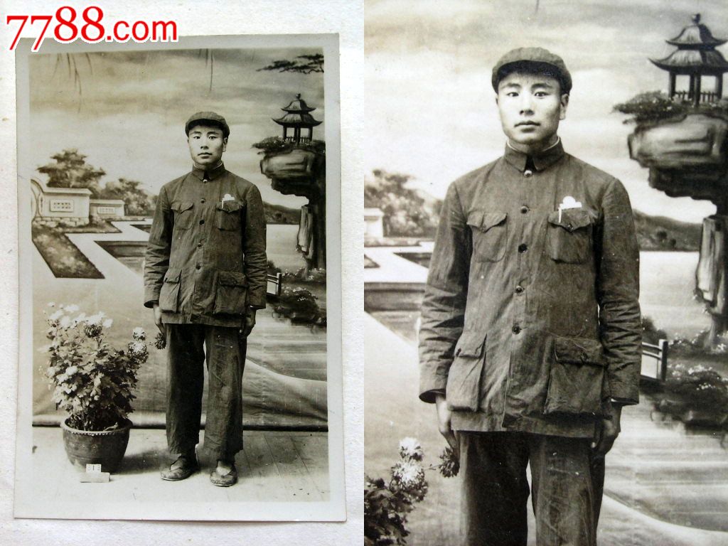 云南老照片收藏1408062-50年代我军戴奖章我军退伍干部7-4.7cm