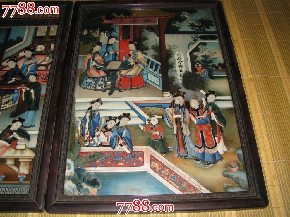 中国最好的清代紫檀框玻璃画(勿拍)