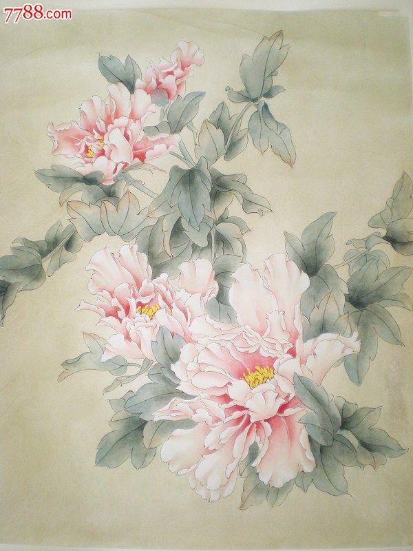 金陵画家周凤真迹工笔花鸟牡丹图九