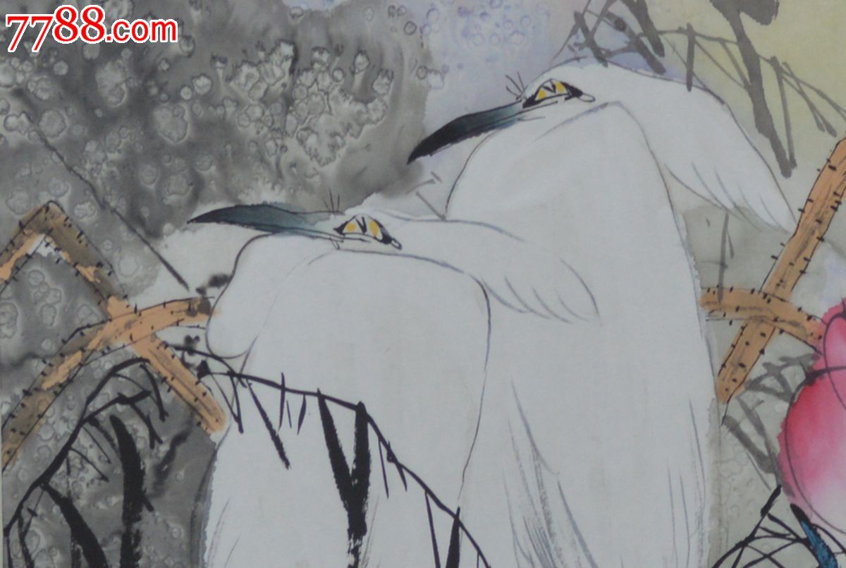 四尺斗方精品写意花鸟画作品《荷塘白鹭》hn0969