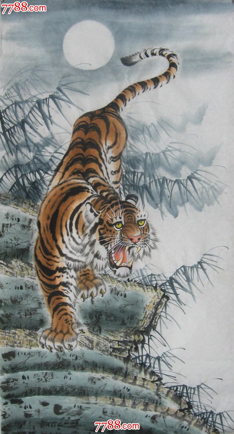 国画动物画手绘六尺国画水墨老虎十二生肖虎五虎