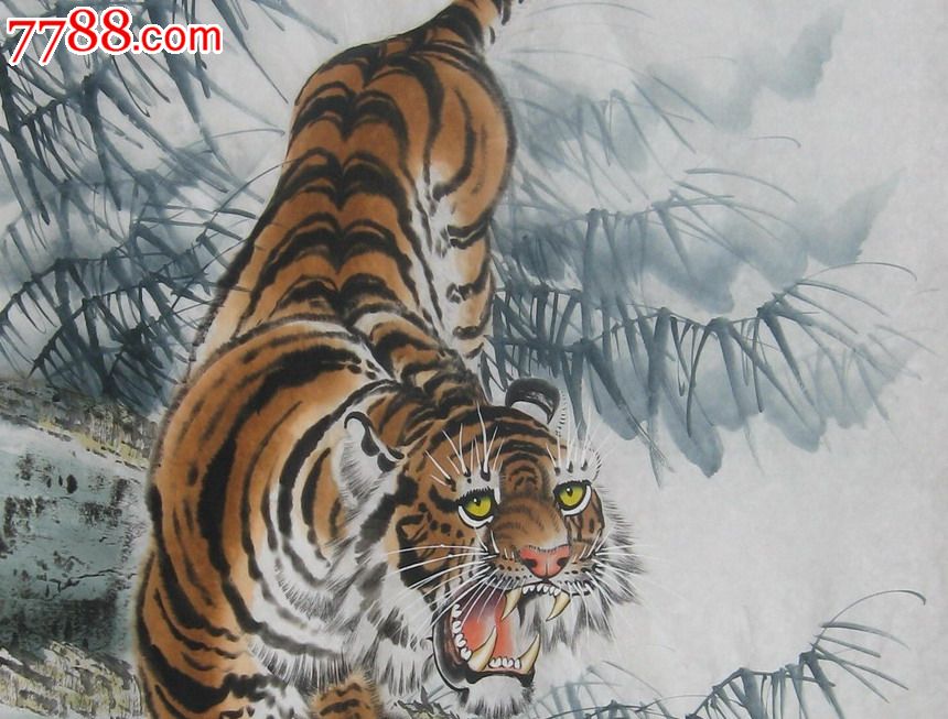 国画动物画手绘六尺国画水墨老虎十二生肖虎五虎