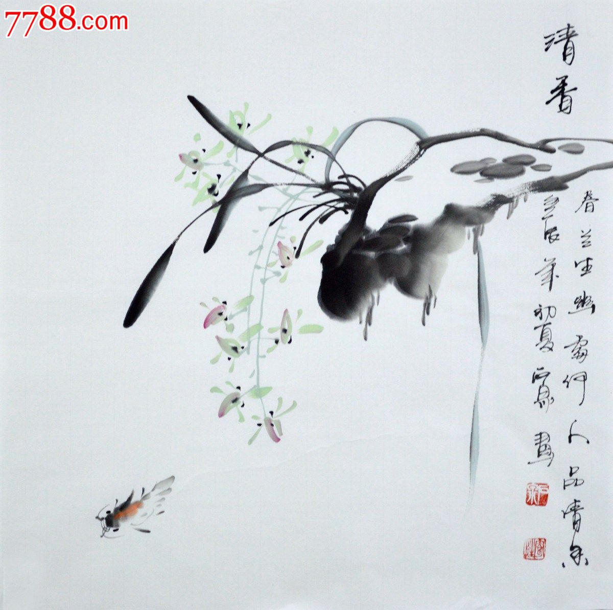 石泉三尺斗方写意花鸟画兰草《清香》hn1483-se22489215-花鸟国画原作
