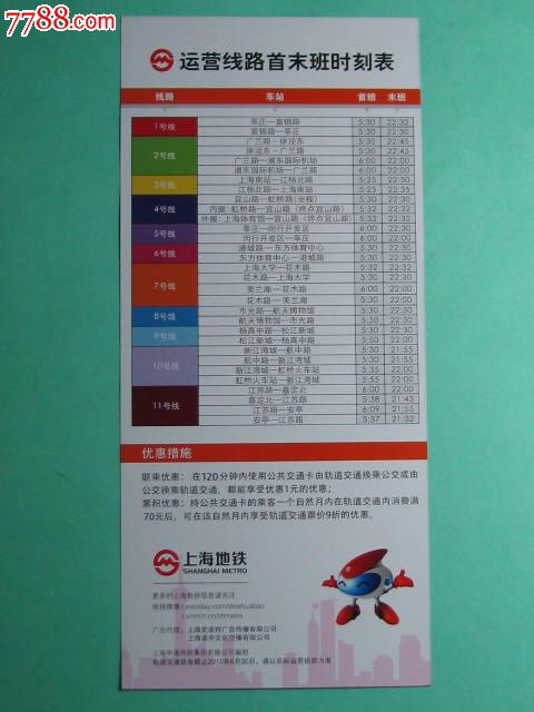 上海地铁运营线路首末班时刻表(源达大厦广告