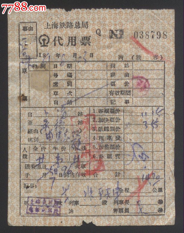 1961年:上海铁路总局【代用票】