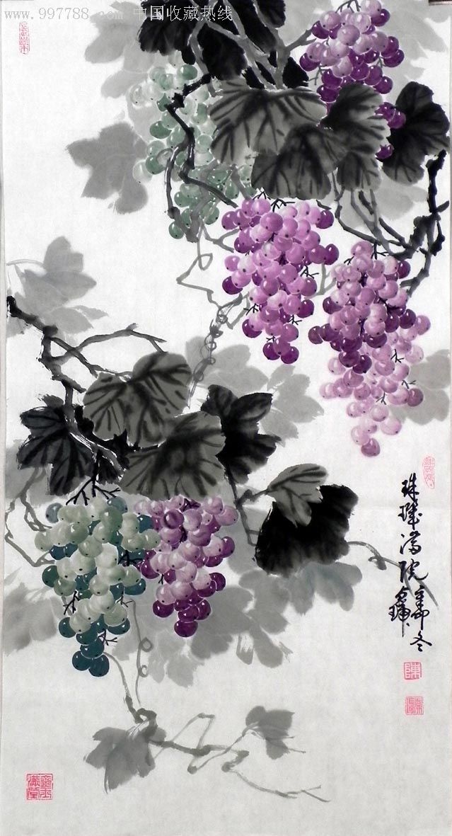 收藏送礼佳品国画花鸟画名师陈贞瑞三尺写意葡萄508-价格:4500元-se9867749-花鸟国画原作-零售-7788收藏__收藏热线