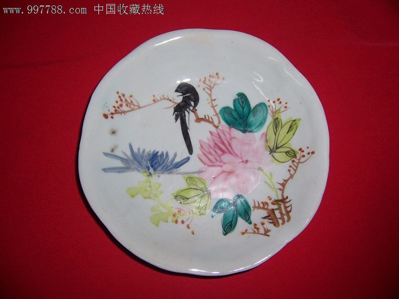 民国粉彩喜上眉梢葵口碟-彩绘瓷/彩瓷--se12282457-零售-7788收藏