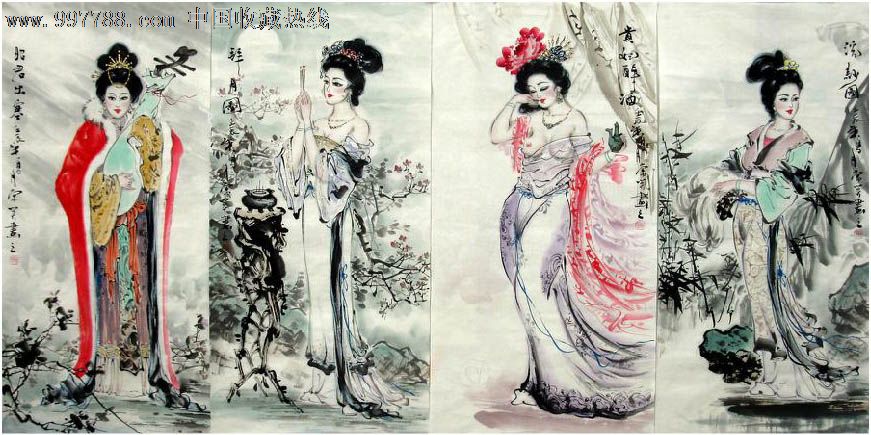 常笑·国画人物四条屏《四大美女》-se12423275-人物