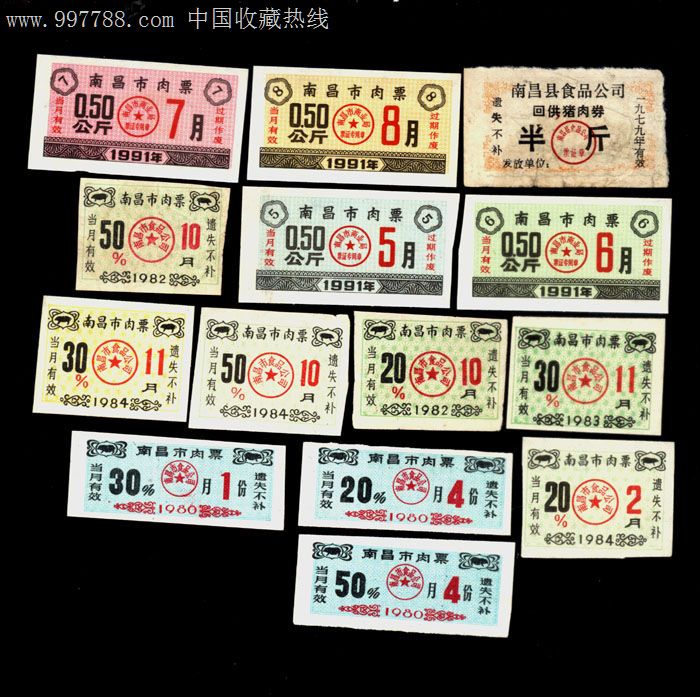 105,南昌市肉票1979年,1980年,1983年,1984年,1991年