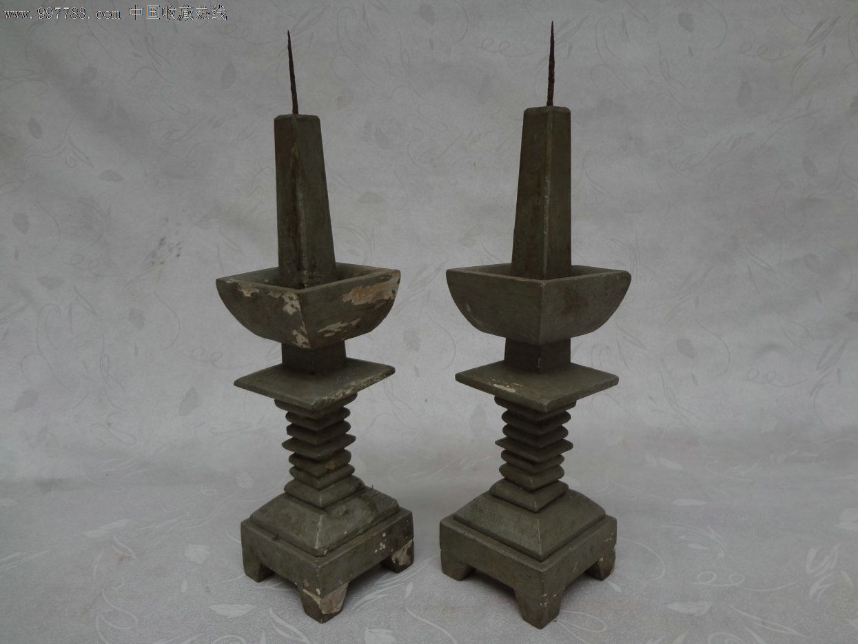 民国木质老烛台一对
