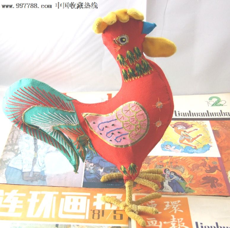 手工丝线布艺拼贴缝制大公鸡