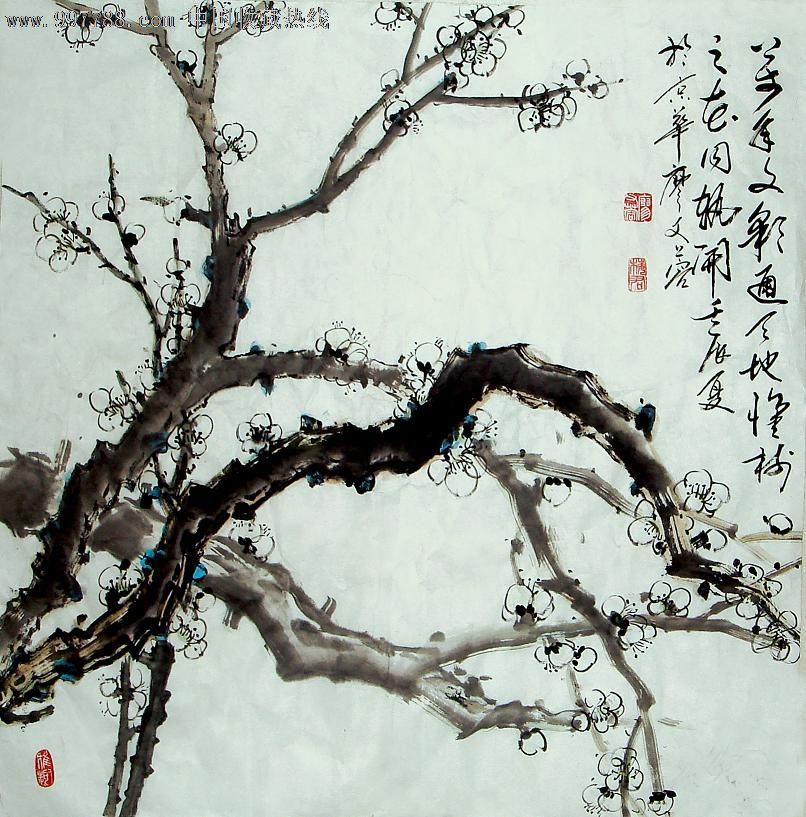 白梅69cm*69cm,花鸟国画原作,其他花鸟画原画,水墨/写意画法,21释纪