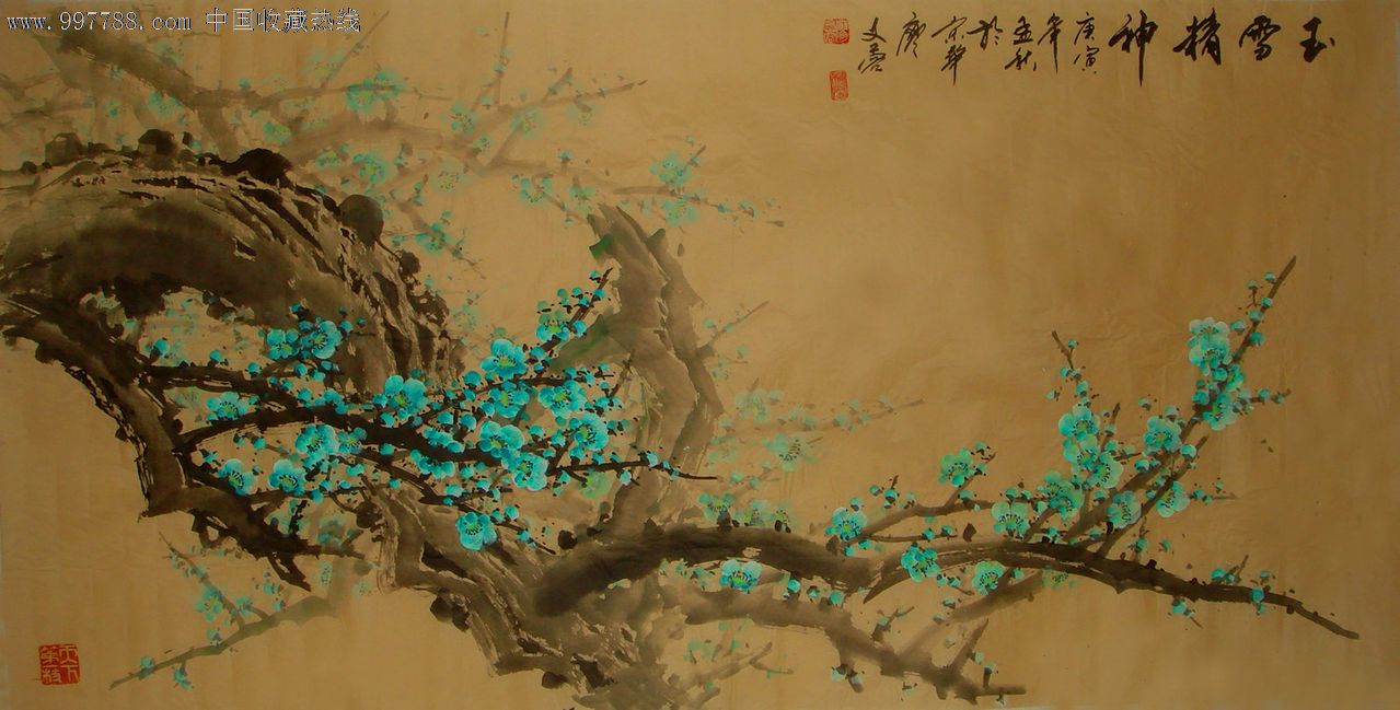 国画绿梅《玉雪精神》69cm*138cm