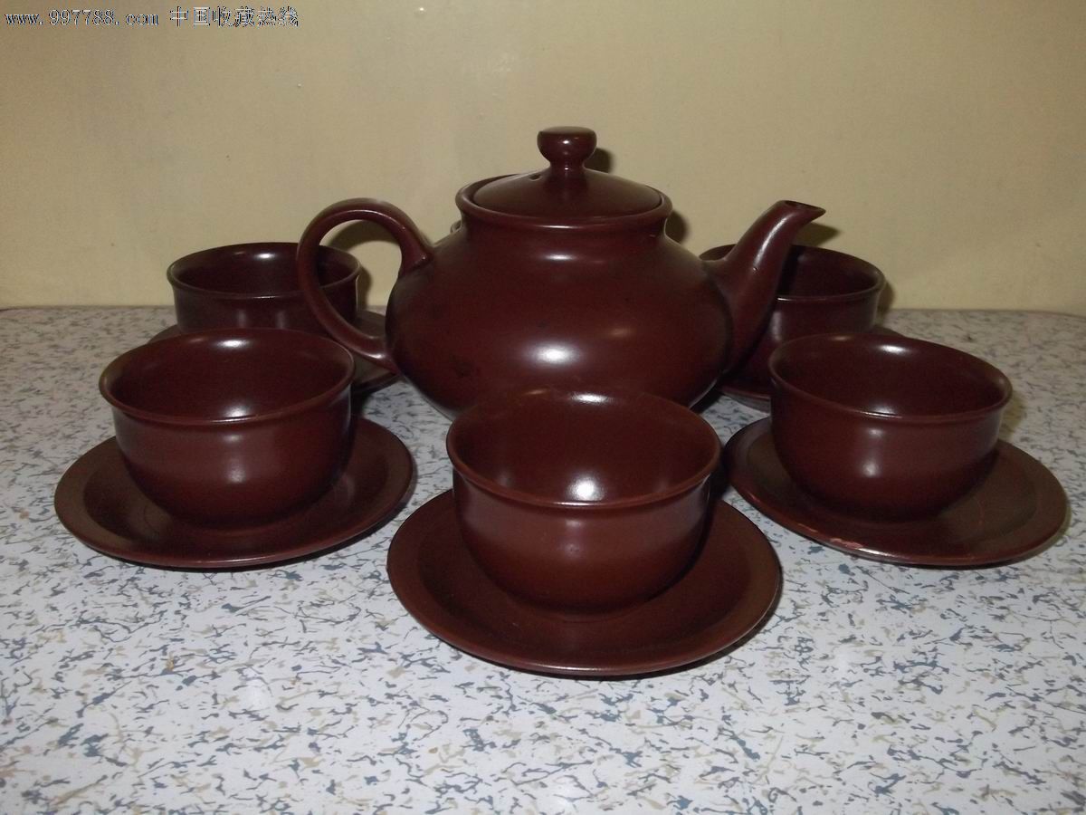 奎山牌13头木瓜茶具,套装茶具,八十年代(20世纪),紫砂,其他图案,山东