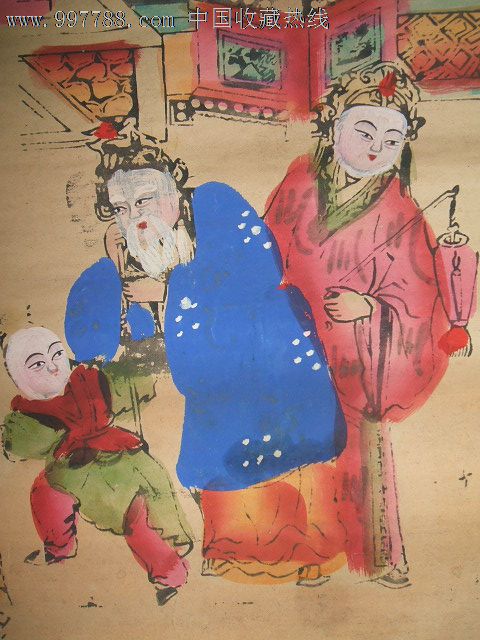 清代或民国时期半印半画老木版年画《家堂》(古时民间供奉的祖影)