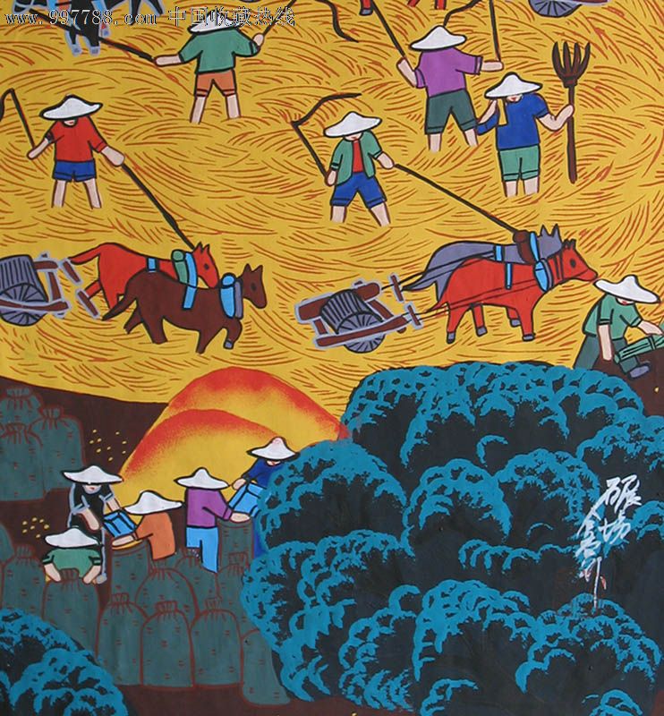 农民画/碾场/家居装饰送礼/推荐收藏/20998-se13296048-水粉/水彩原画