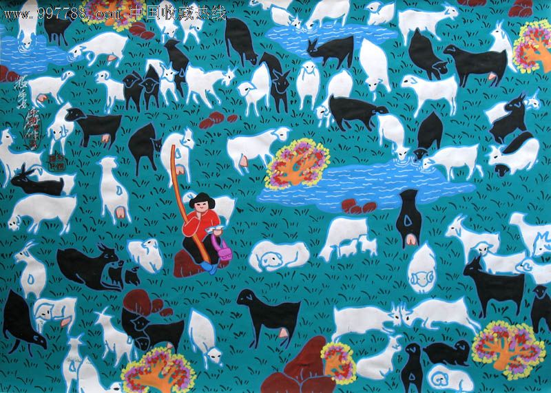 潘涛精美农民画/牧羊女/家居装饰送礼/推荐收藏/21026