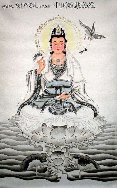 国画,宗教,四尺绢布,莲花观音,13615