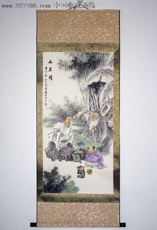 【立軸類】亮道花鳥畫,品茗圖,精美禮品裝飾畫,推薦收藏,z2945