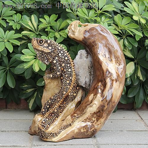 送礼佳品/天然根雕奇石/老糠木根抱石/动物吉祥摆件蜥蜴yw230