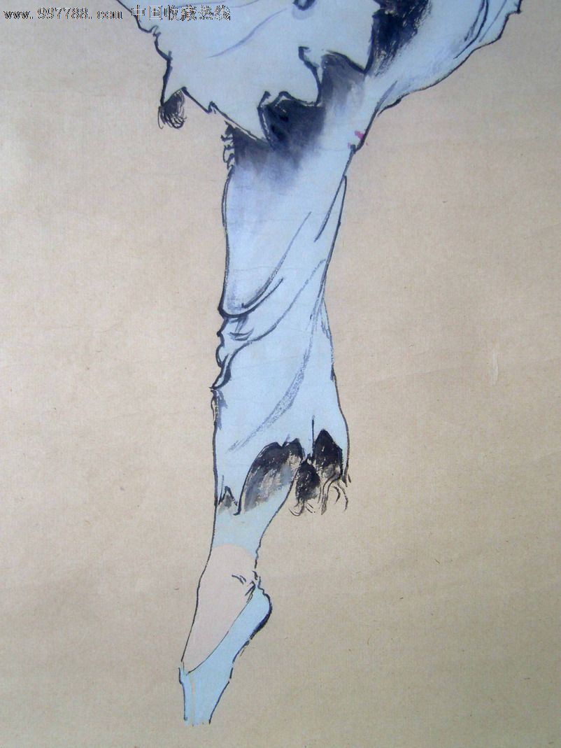 名人字画:颜梅华(1970年手绘文革题材国画)《白毛女》旧裱立轴.