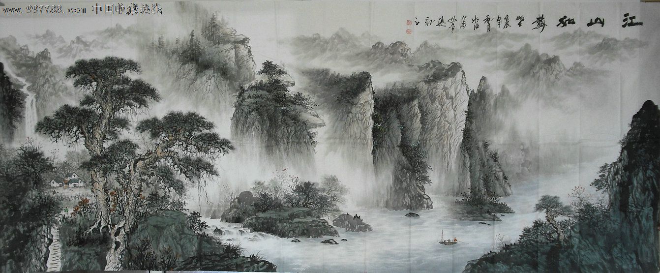 赵冬雪巨幅山水画江山如画140*360厘米