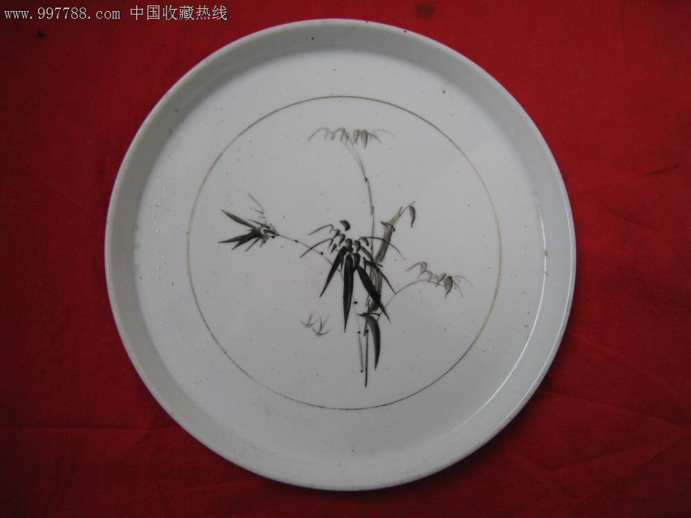 茶瓷盘,手绘毛竹图案
