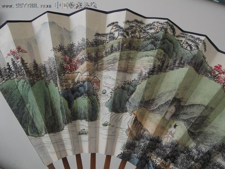 老扇子山彦刻纯手工深山访友陈华国画大师罕见精品