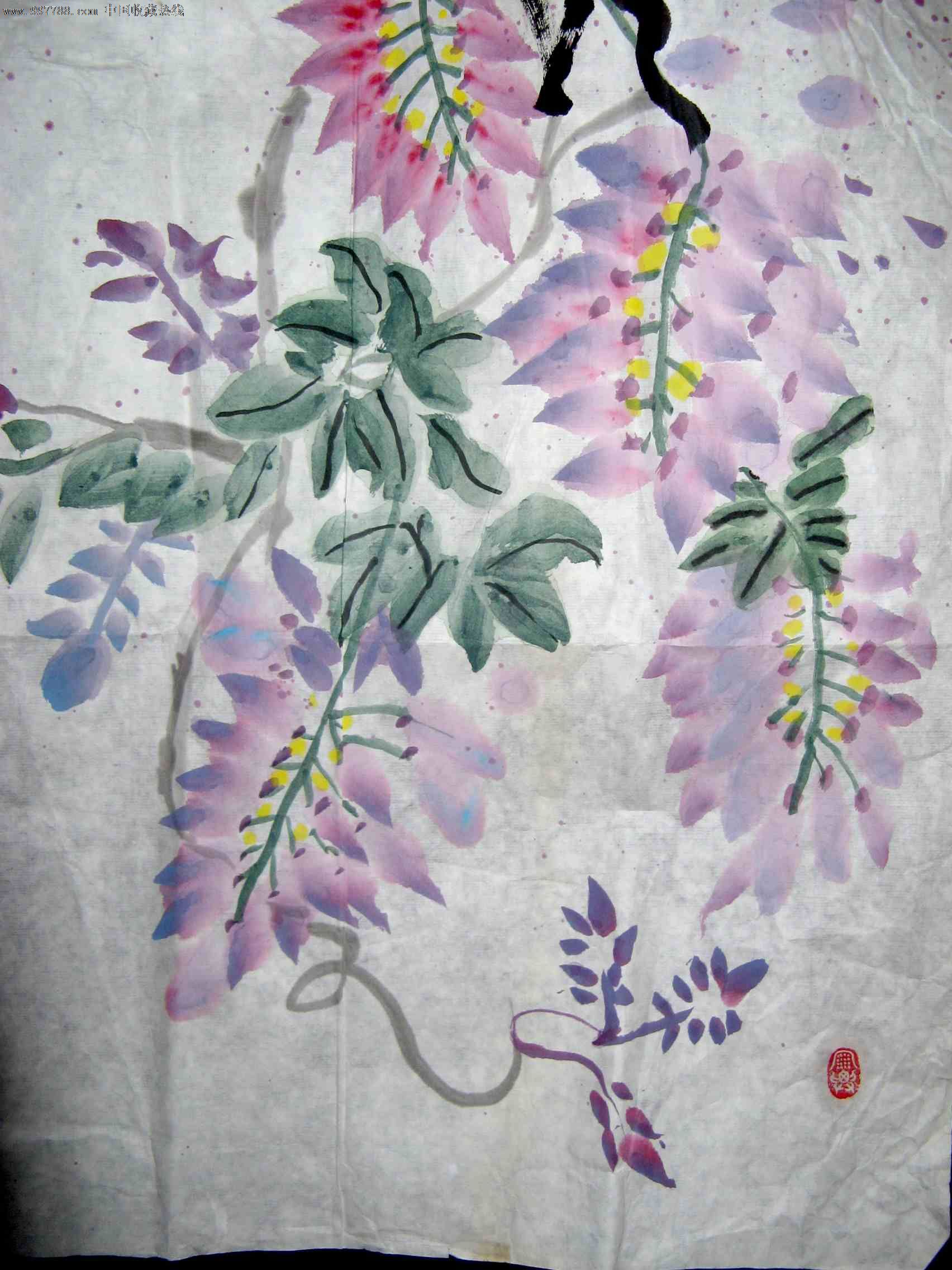 王宝融三尺条幅紫藤画《春趣》