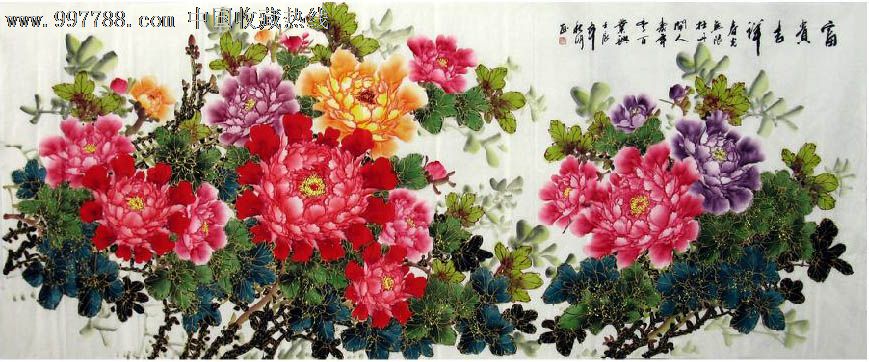 陶秋明·小八尺描金牡丹-花鳥國畫原作--se14249664-零售-7788收藏