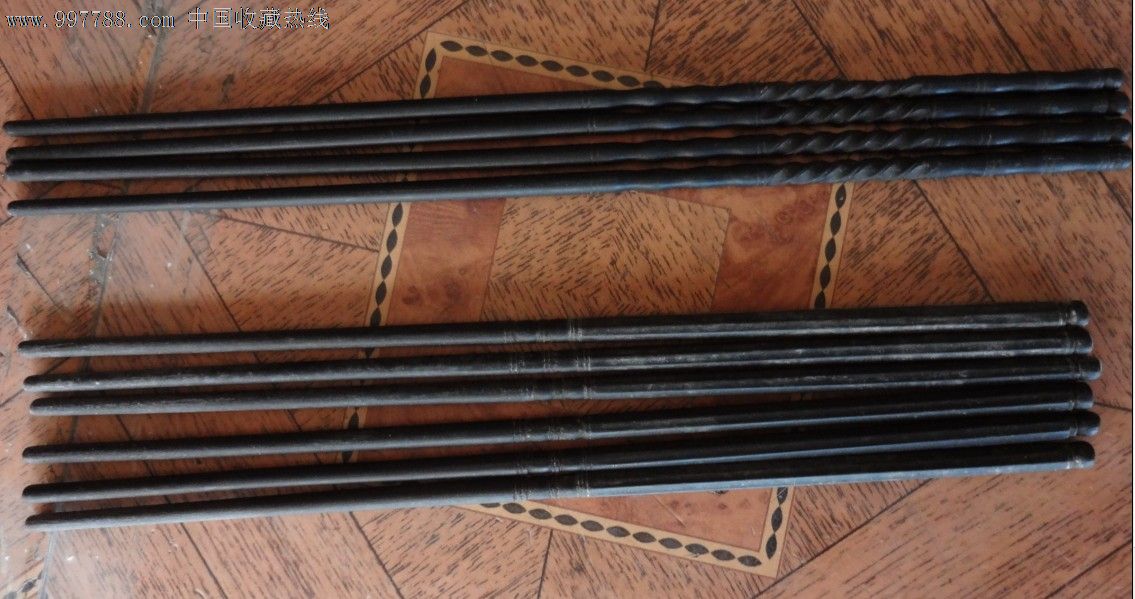 特价民国乌木筷子5双带雕刻螺旋纹包老稀少好品怀旧收藏