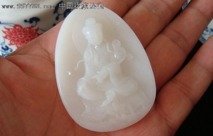 8*2新疆和田白玉籽玉如意观音挂件