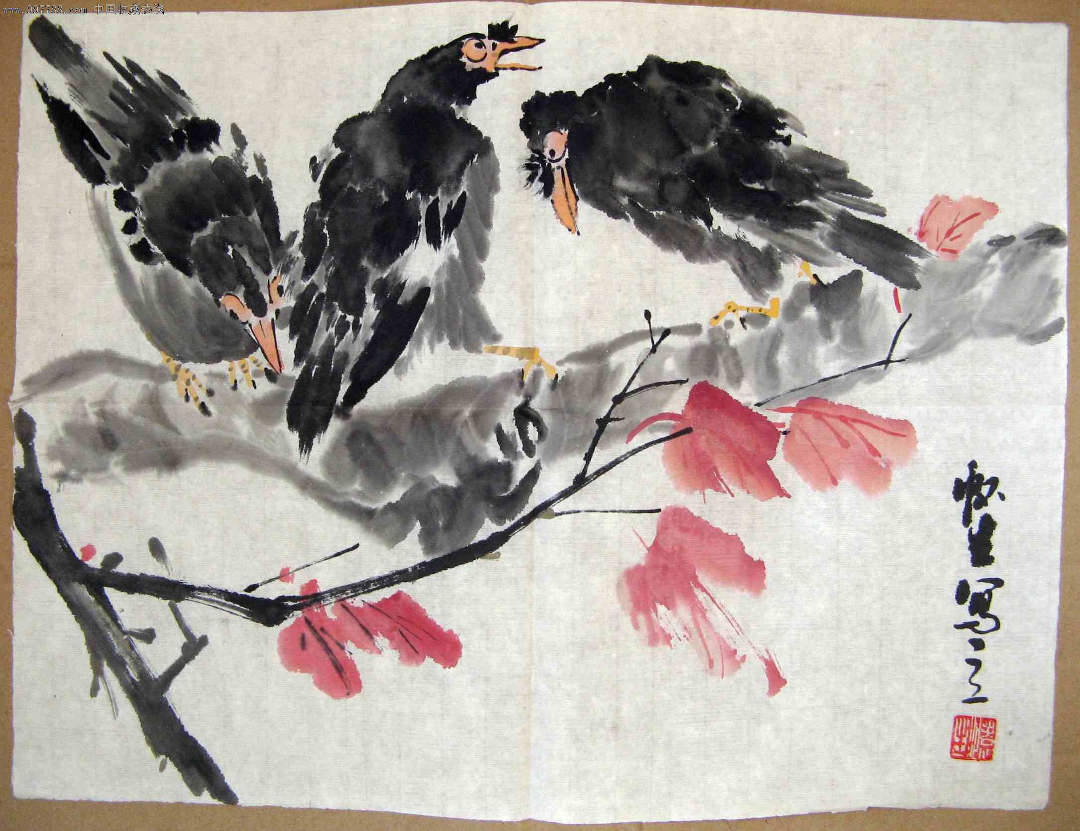 怀生大一尺横幅红叶,八哥画-se14628669-花鸟国画原作-零售-7788收藏