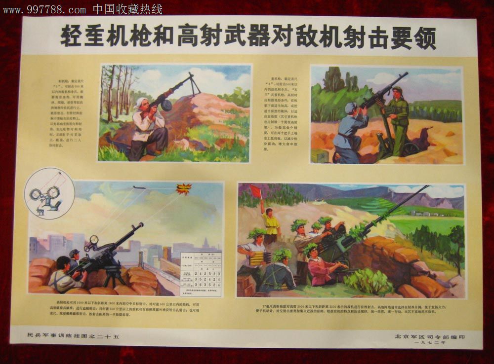 4开宣传画轻重机枪和高武器对敌机射击要领训练挂图25