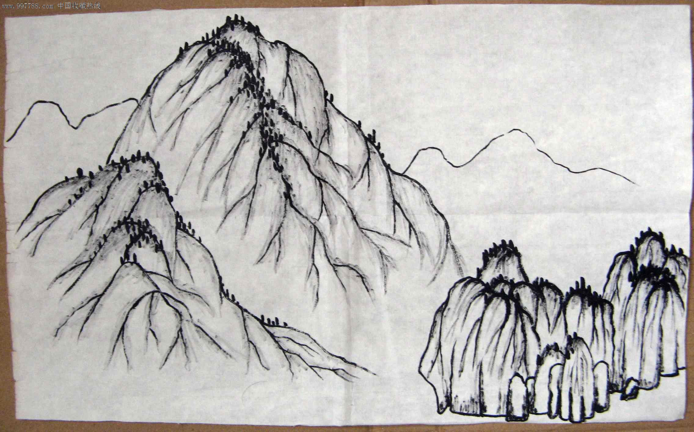 尺半横幅无款山水画稿