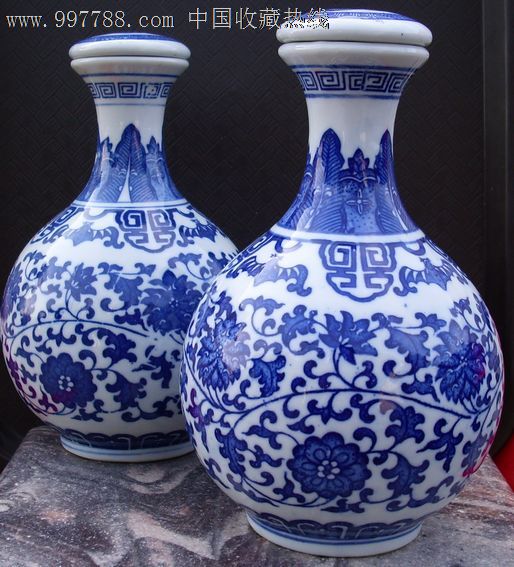 缠枝莲花案青花大瓷酒瓶二个-价格:66元-se14964321-酒瓶-零售-7788