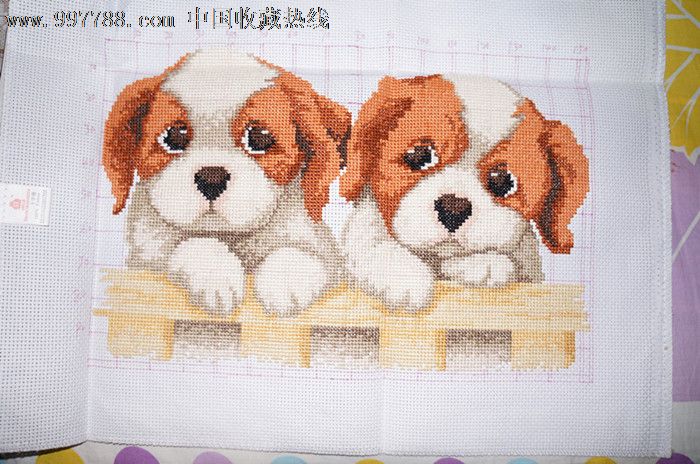 十字绣小狗狗一对