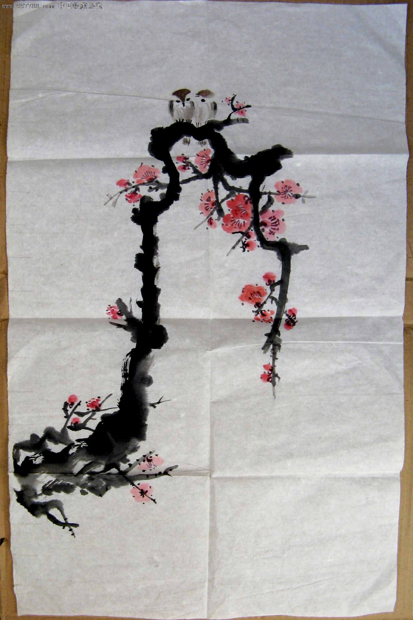 简洁雅致的近四尺开三无款梅花双鸟画-se15099343-花鸟国画原作-零售