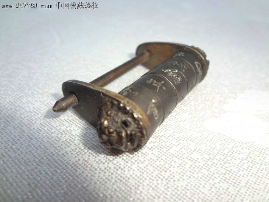 wp3q-极其少见的老铜锁-五环密码锁,没见过,做工复杂,环上雕刻有吉祥