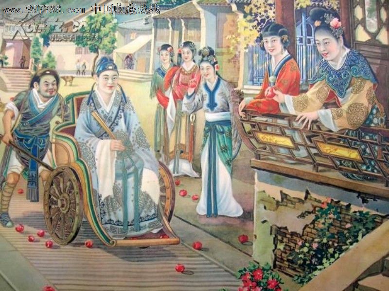 历史最著名的掷果盈车图--名家谢之光烟标广告画■----包真包老