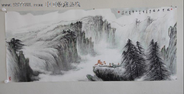 郑守宽六尺山水画群山横幅松树气势磅礴