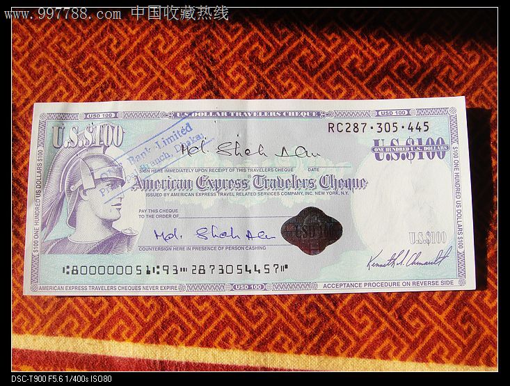 美国银行支票填写样本图片