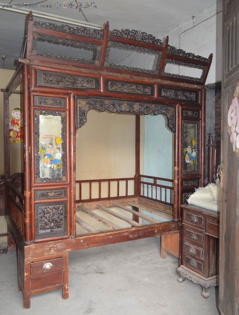 中式大床床头雕花图案图片