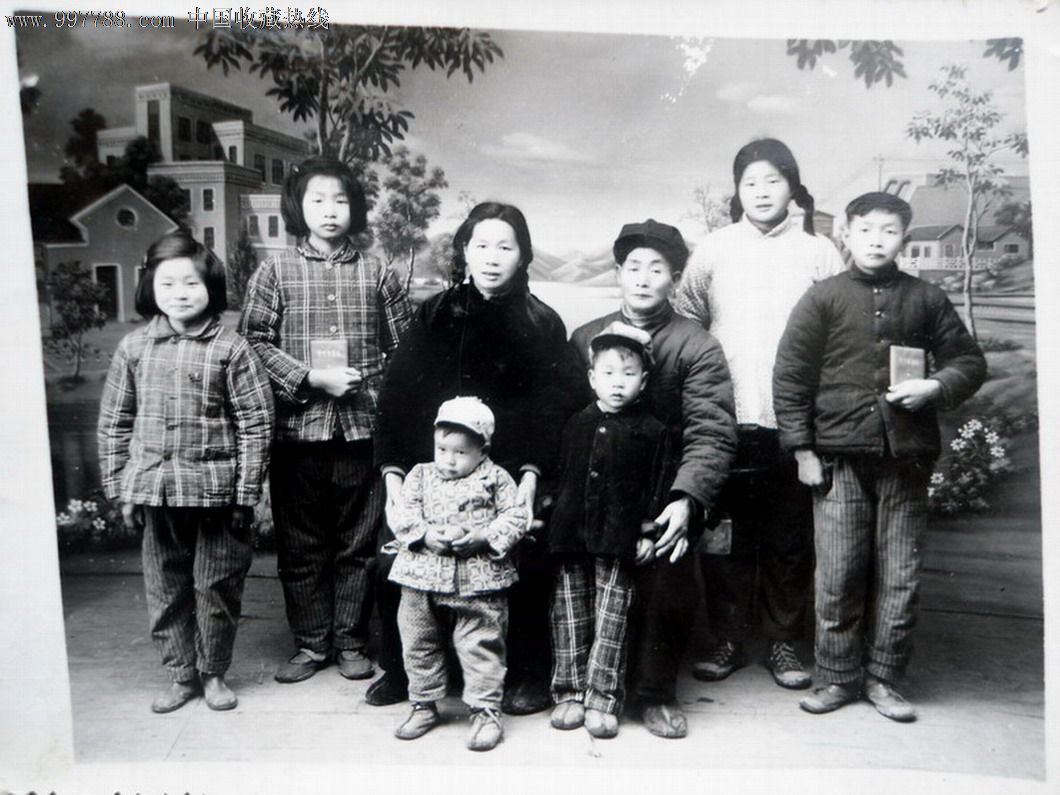 全家福.39,老照片,小型合影照,文革(67-76),黑白,4.